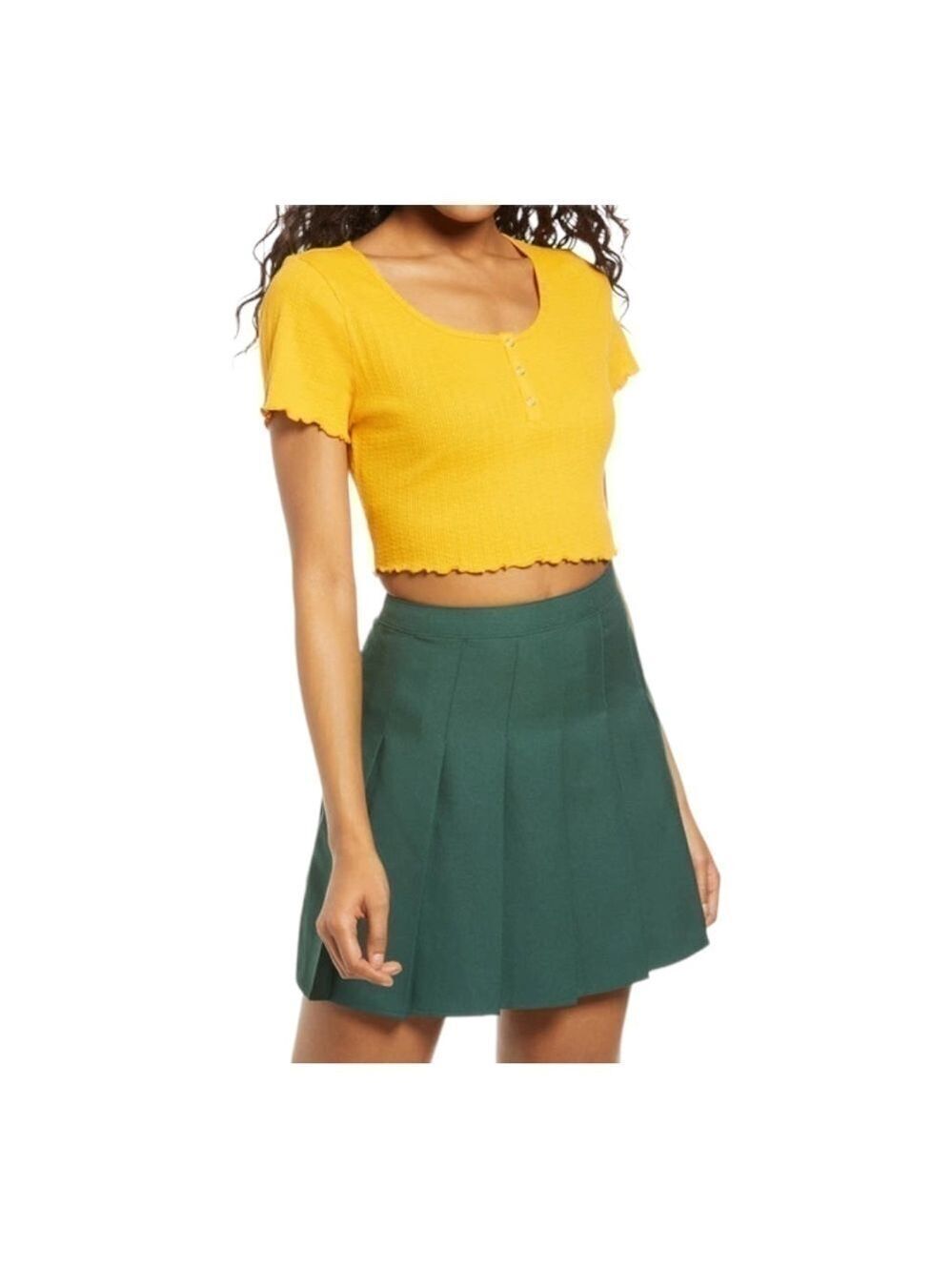 𝅺bp POINTELLE RIB CROP HENLEY IN ORANGE SLICE